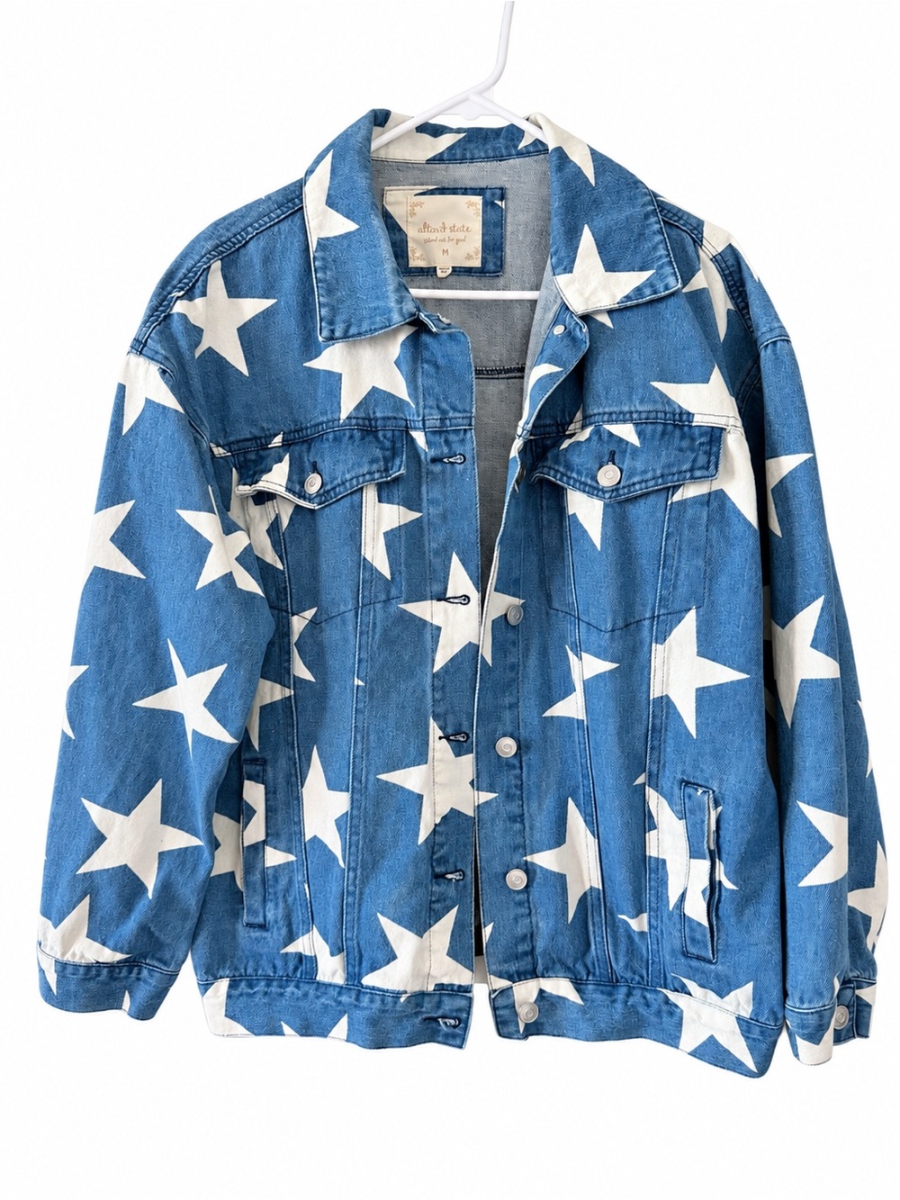 Altard State Denim Star Print Jacket - Blue & White